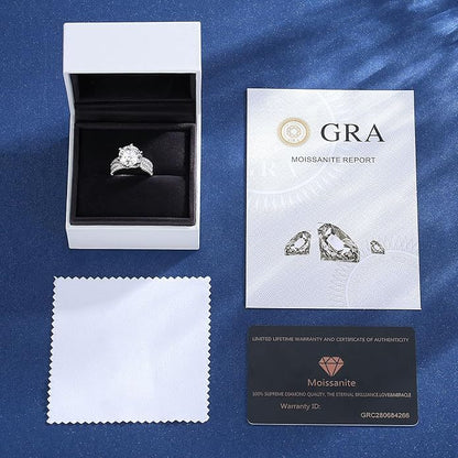 Luxury Solitaire Engagement Ring with Round Brilliant Cut Diamond & Paved Band in Sterling Silver