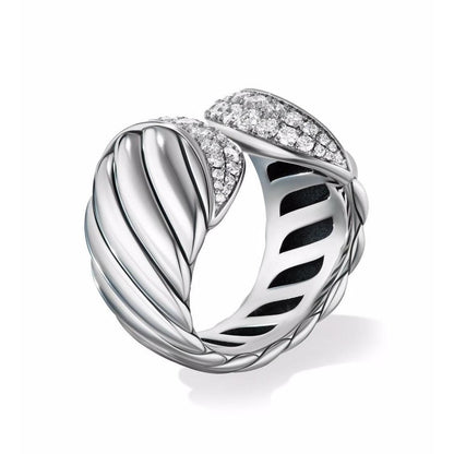Bold Twisted Band Ring with Diamond Pavé in Sterling Silver