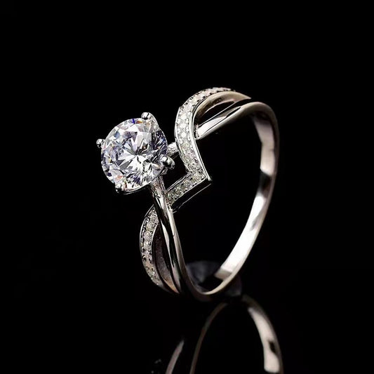 Empress Silhouette Deep V Crown Moissanite Ring