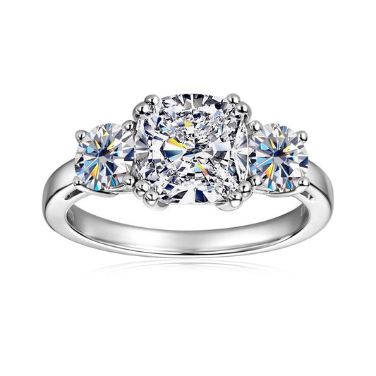 Radiant Trinity 3-Stone Cushion Cut Geometric Engagement Ring
