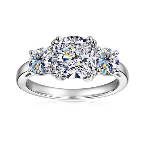 Radiant Trinity 3-Stone Cushion Cut Geometric Engagement Ring