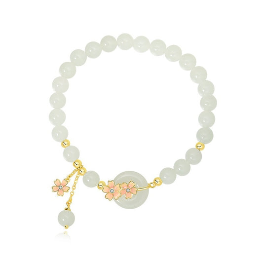 "Eternal Bloom" Natural Hotan Jade Peach Blossom Bracelet