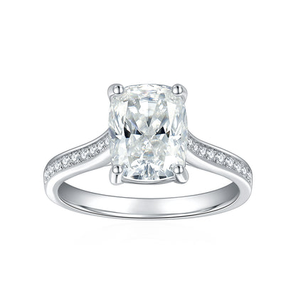 Cushion Cut Solitaire Engagement Ring with Diamond Accents in Sterling Silve