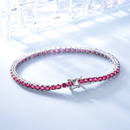Luxury Ruby Tennis Bracelet in Sterling Silver – Elegant Women’s Jewelry with Round Cut Red Stones