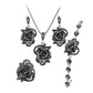 Vintage Oxidized Silver Rose Jewelry Set