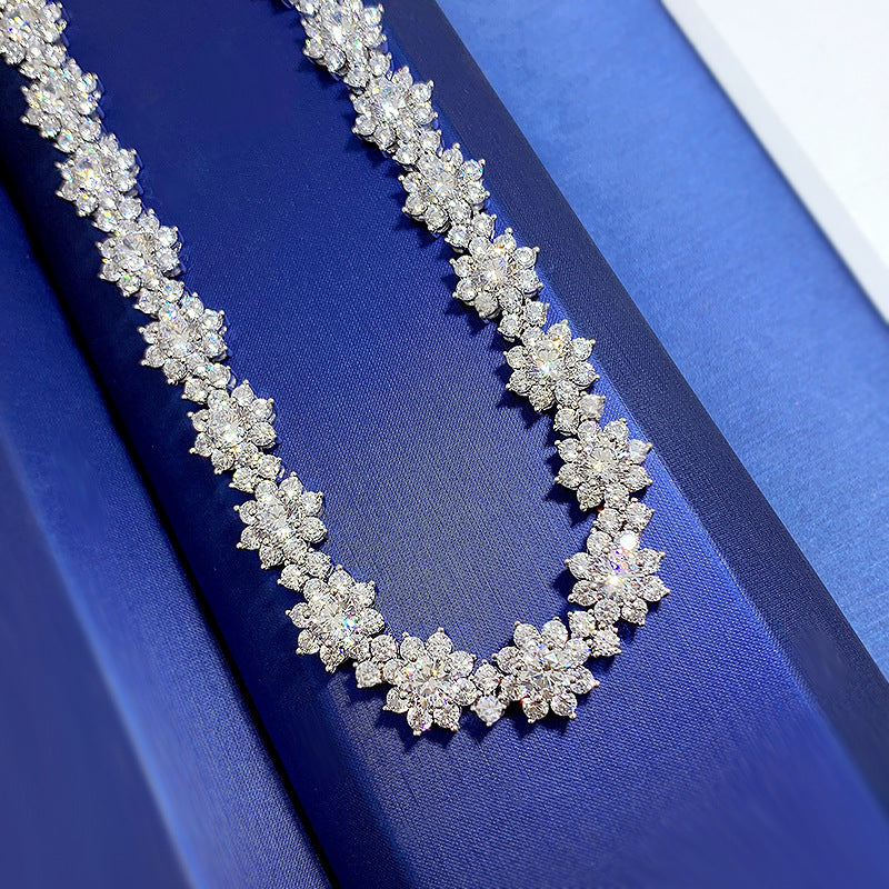 Luxury Floral Diamond Choker Necklace in Sterling Silver