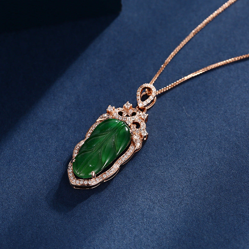 Regal Emerald Leaf 18K Gold & Diamond Necklace