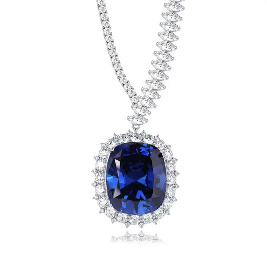 Exquisite Sapphire & 925 Silver Pendant Necklace