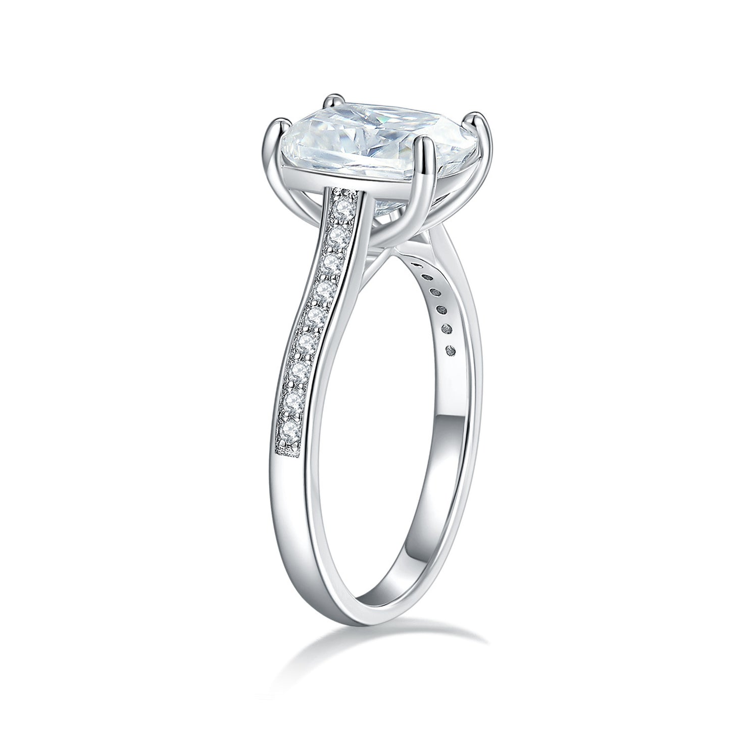 Cushion Cut Solitaire Engagement Ring with Diamond Accents in Sterling Silve