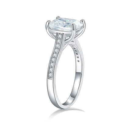 Cushion Cut Solitaire Engagement Ring with Diamond Accents in Sterling Silve