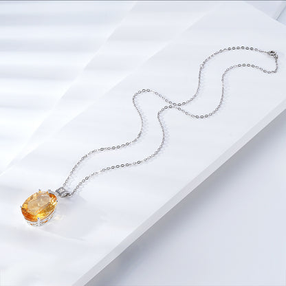 Luxury Oval Citrine Pendant Necklace in Sterling Silver with Diamond Accents – Elegant Women’s Jewelry