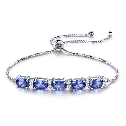 Elegant Oval Blue Tanzanite-Style Adjustable Bolo Bracelet in 925 Sterling Silver