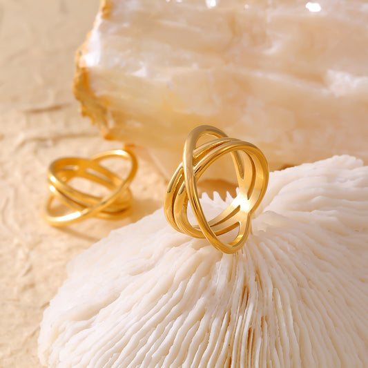Gold Plated Titanium Steel Criss-Cross Ring