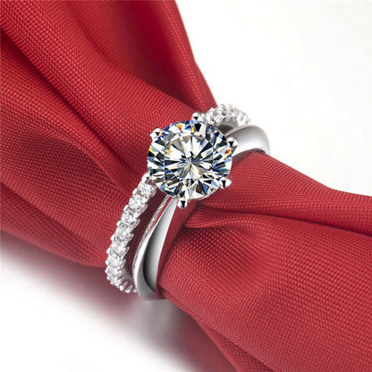 Solitaire Engagement Ring with Round Brilliant Diamond & Matching Eternity Band in Sterling Silver