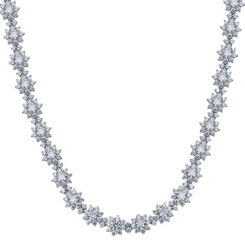 Luxury Floral Diamond Choker Necklace in Sterling Silver
