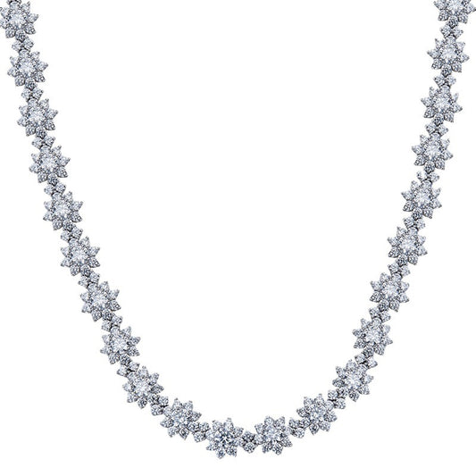 Luxury Floral 925 Silver Diamond Choker Necklace in Sterling Silver
