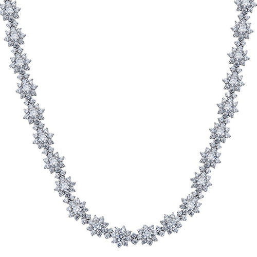 Luxury Floral 925 Silver Diamond Choker Necklace in Sterling Silver
