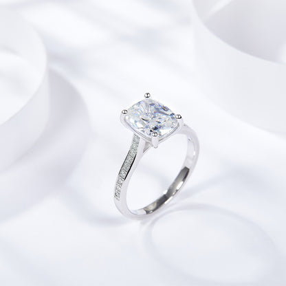 Cushion Cut Solitaire Engagement Ring with Diamond Accents in Sterling Silve