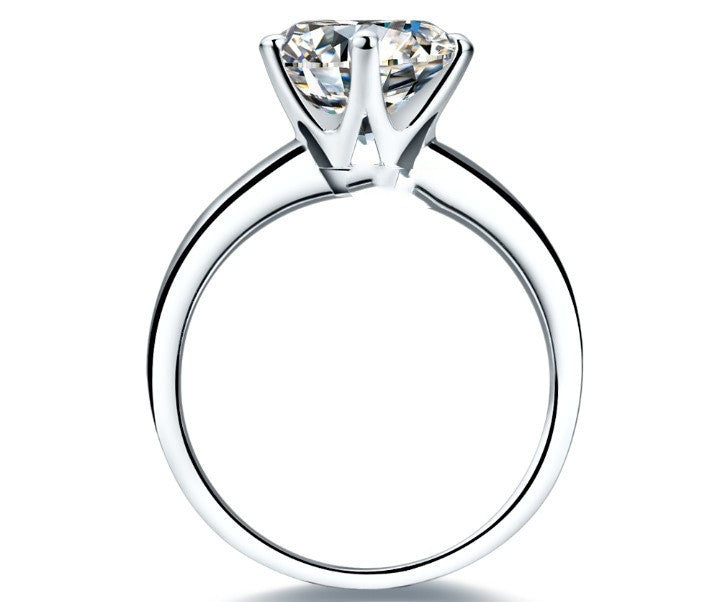 Solitaire Engagement Ring with Round Brilliant Diamond & Matching Eternity Band in Sterling Silver