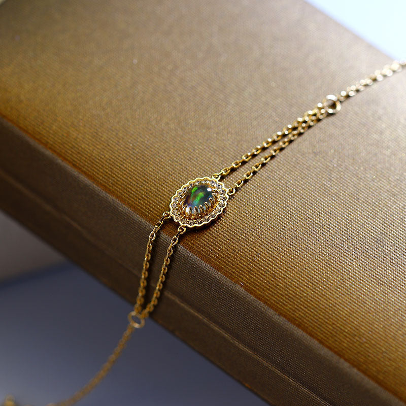 "Celestial Fire" Natural African Opal Double-Layer Bracelet