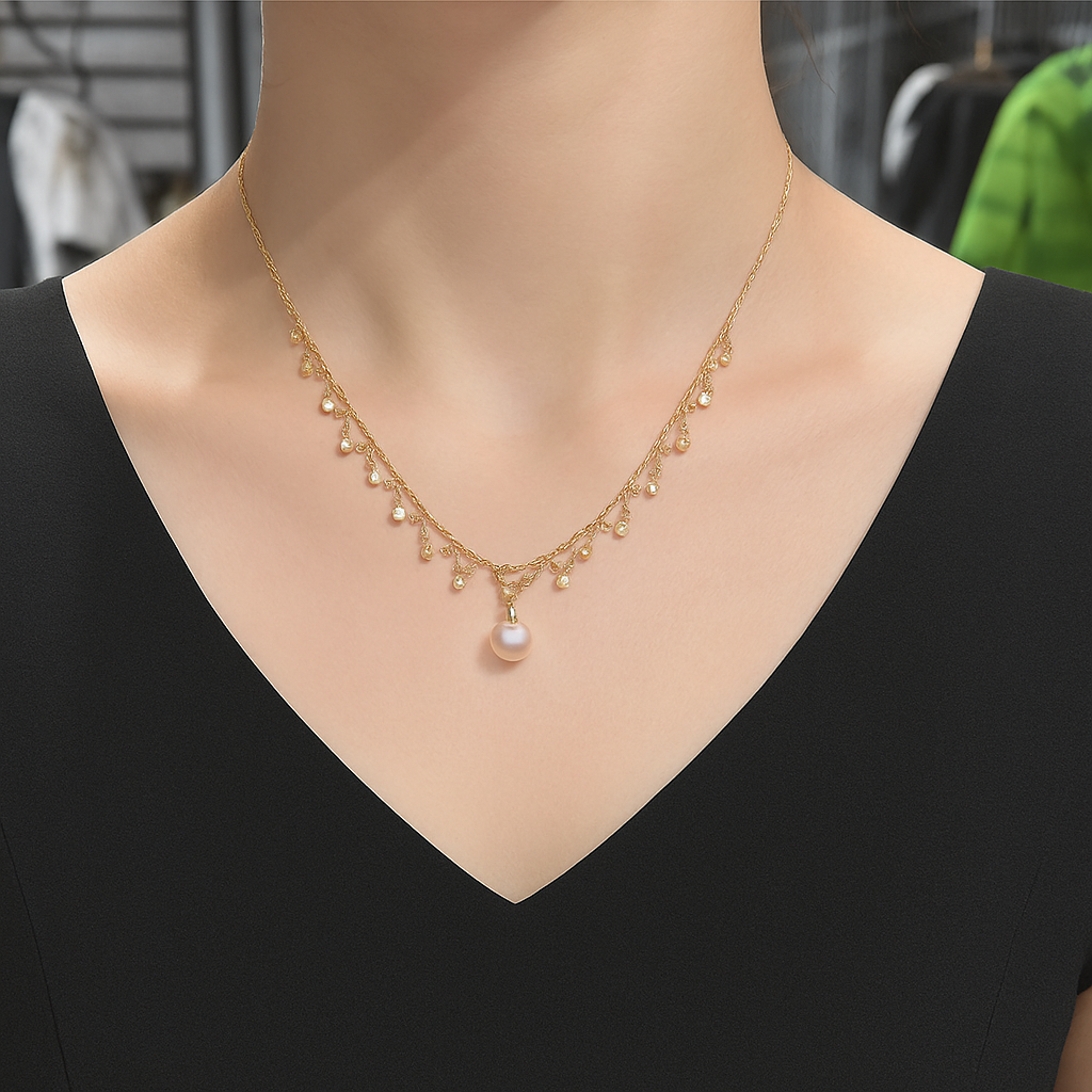 Aurora Japanese 18k Gold Lace Pearl Necklace