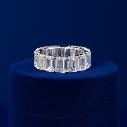 925 Silver Zircon Big Diamond Emerald Cut Row Diamond Ring