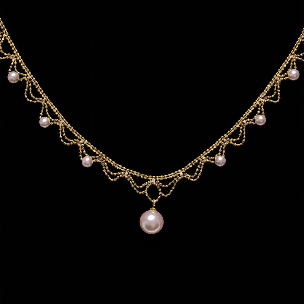 Aurora Japanese 18k Gold Lace Pearl Necklace