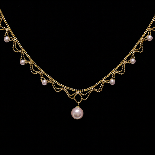 Aurora Japanese 18k Gold Lace Pearl Necklace
