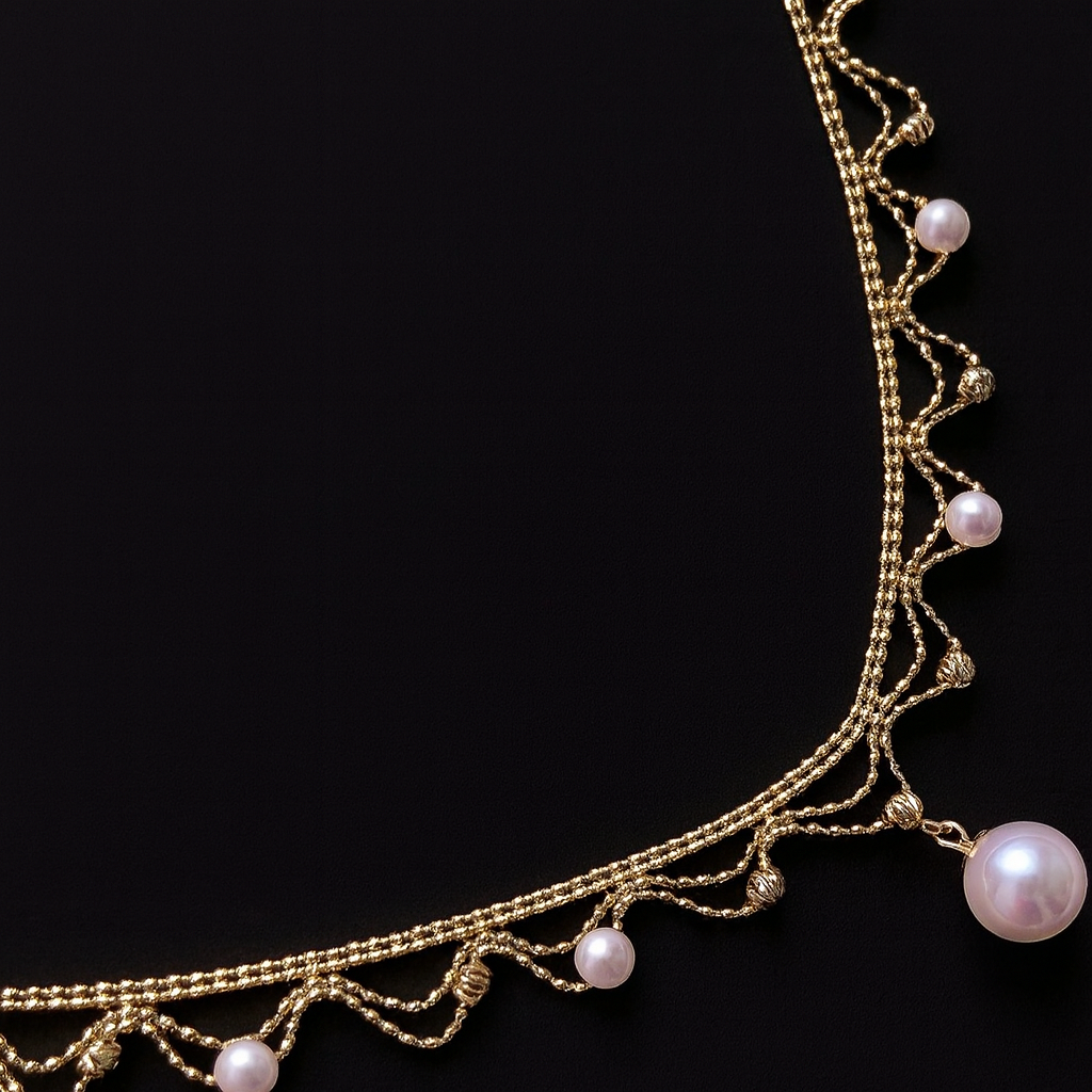 Aurora Japanese 18k Gold Lace Pearl Necklace