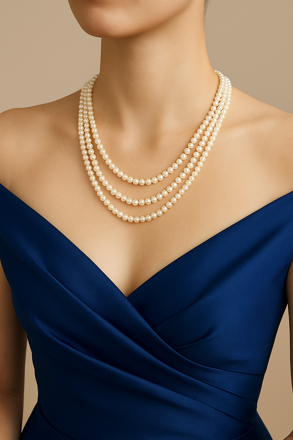 Freshwater Pearl Necklace Three Layer Design