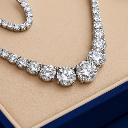 Moissanite 925 Sterling Silver Single Row Full Diamond Necklace For Women