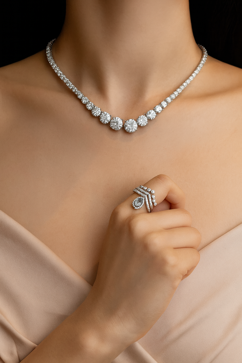 Moissanite 925 Sterling Silver Single Row Full Diamond Necklace For Women