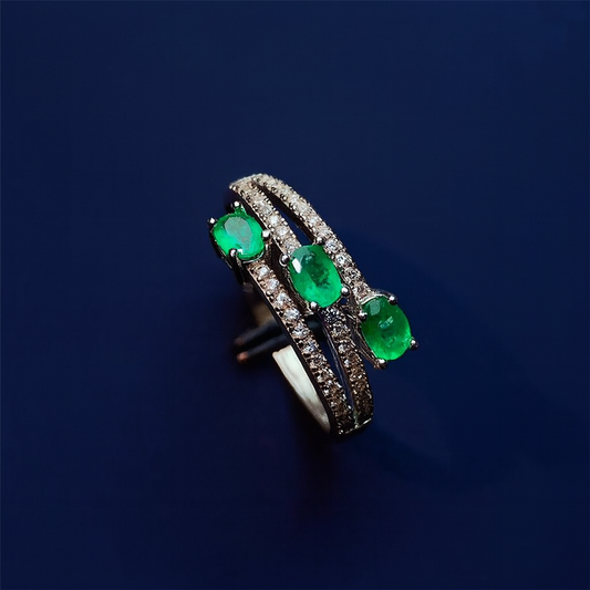 925 Silver Inlaid Natural Colombian Emerald Ring
