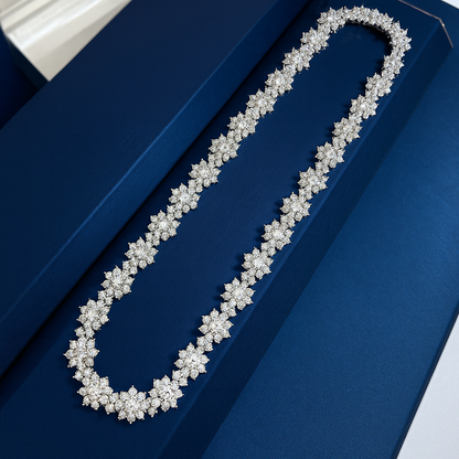 Luxury Floral Diamond Choker Necklace in Sterling Silver