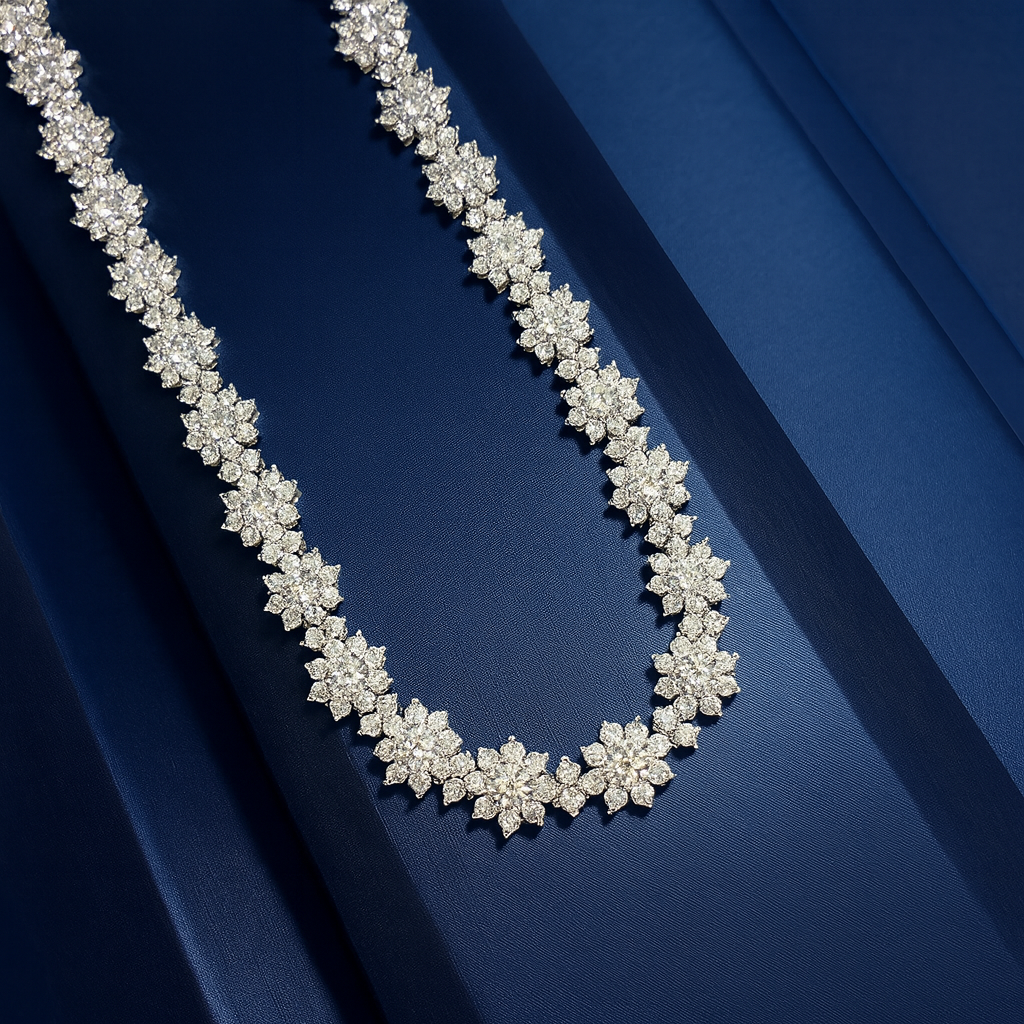 Luxury Floral Diamond Choker Necklace in Sterling Silver