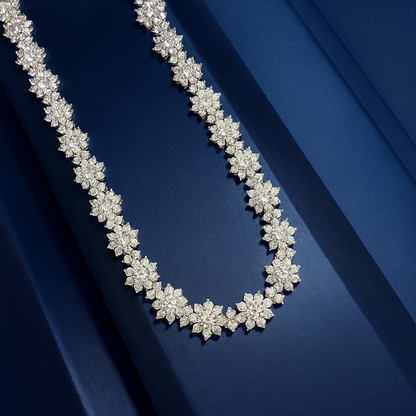 Luxury Floral Diamond Choker Necklace in Sterling Silver