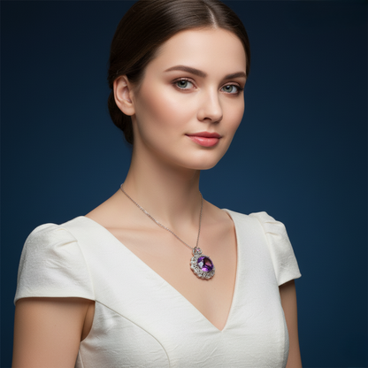 Amethyst & Diamond Filigree Pendant Necklace in Sterling Silver