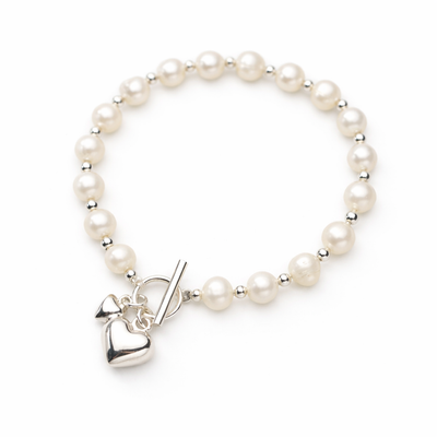 Classic Pearl Heart Charm Bracelet