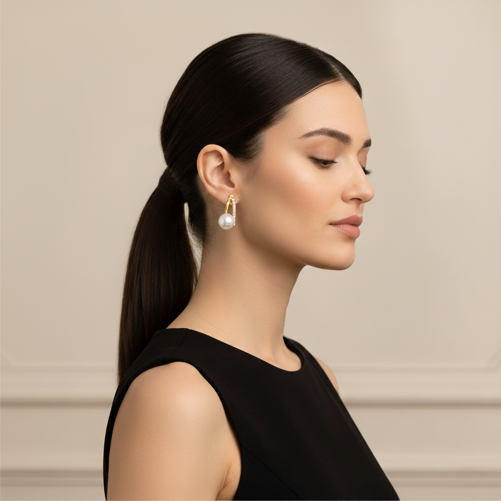 Danah Yellow Gold Earrings 18 Karat With Pearls And Zircon Stones