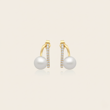 Danah Yellow Gold Earrings 18 Karat With Pearls And Zircon Stones