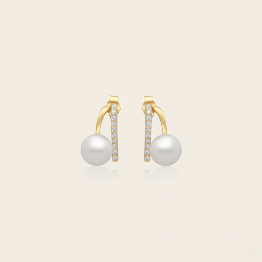 Danah Yellow Gold Earrings 18 Karat With Pearls And Zircon Stones