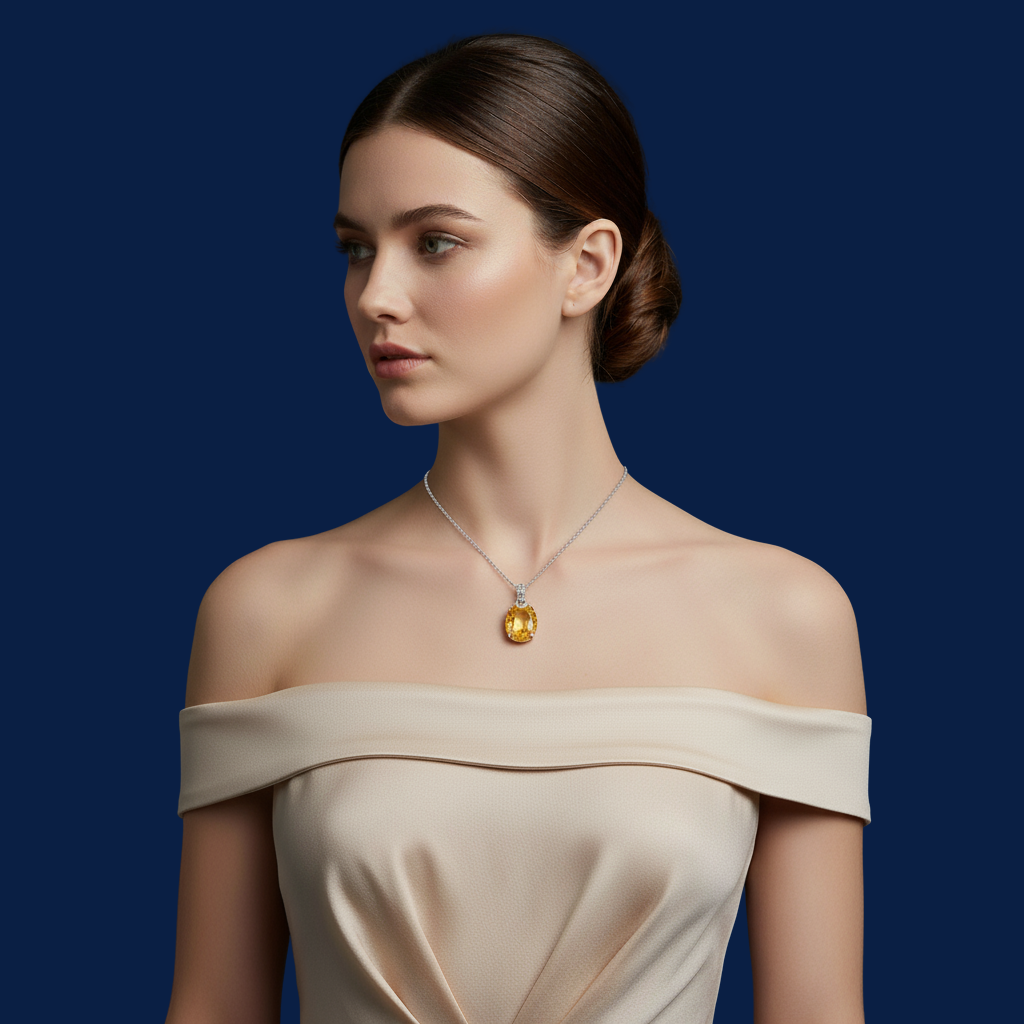 Luxury Oval Citrine Pendant Necklace in Sterling Silver with Diamond Accents – Elegant Women’s Jewelry