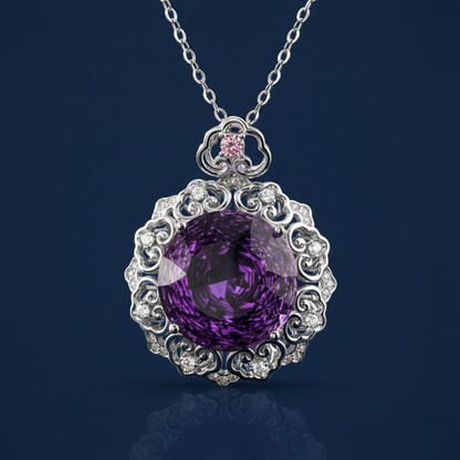 Amethyst & Diamond Filigree Pendant Necklace in Sterling Silver