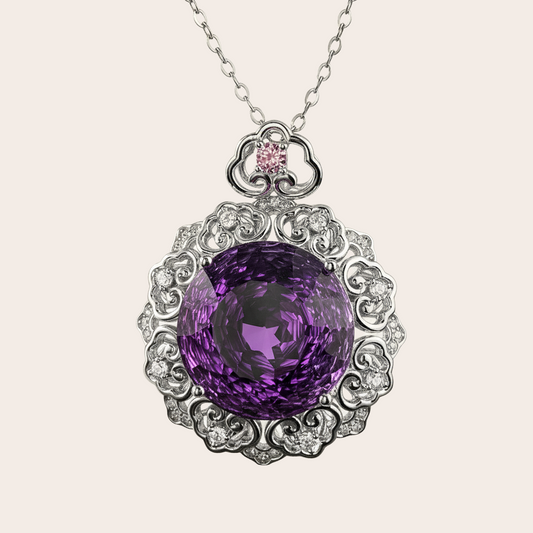 Amethyst & Diamond Filigree Pendant Necklace in Sterling Silver