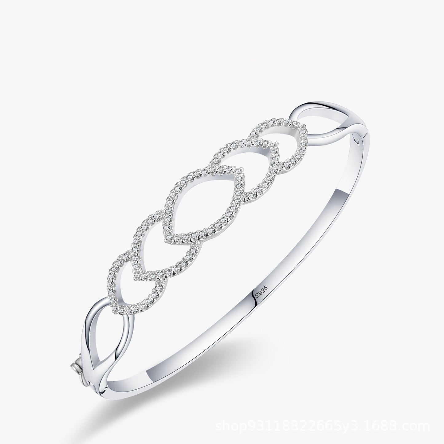 Pavé Interlocking Marquise Sterling Silver Bangle