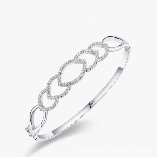 Pavé Interlocking Marquise Sterling Silver Bangle