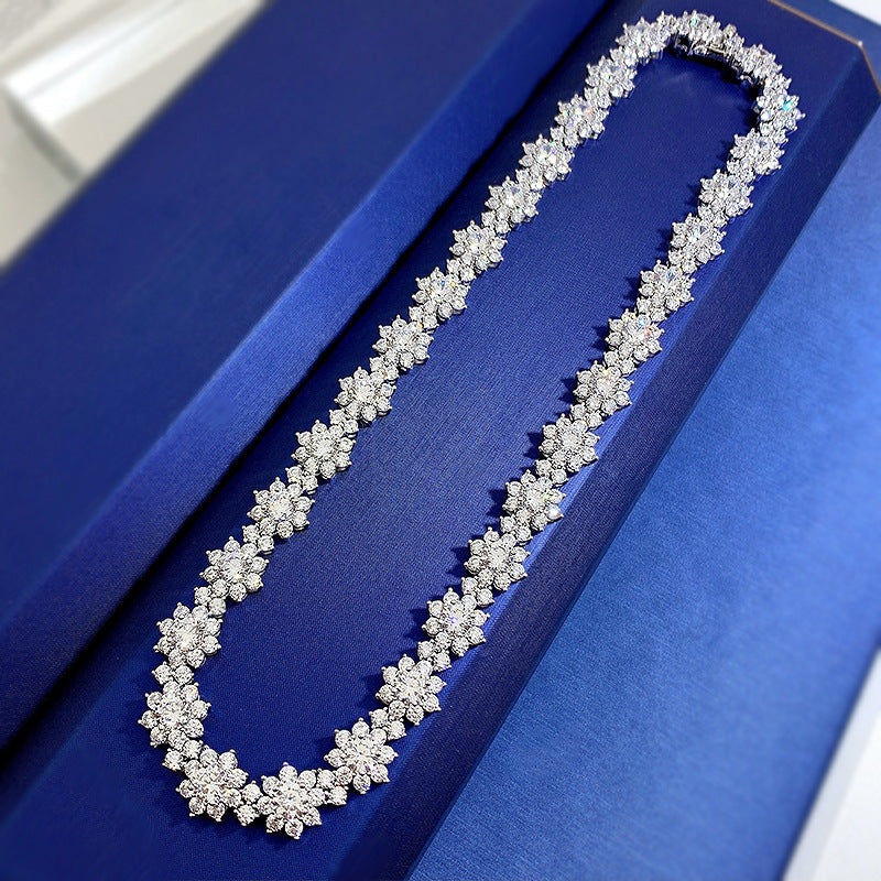 Luxury Floral Diamond Choker Necklace in Sterling Silver