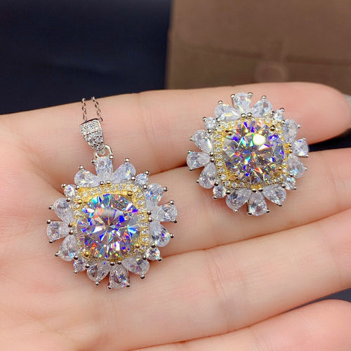 Dazzling Moissanite Floral Halo Pendant & Ring Set
