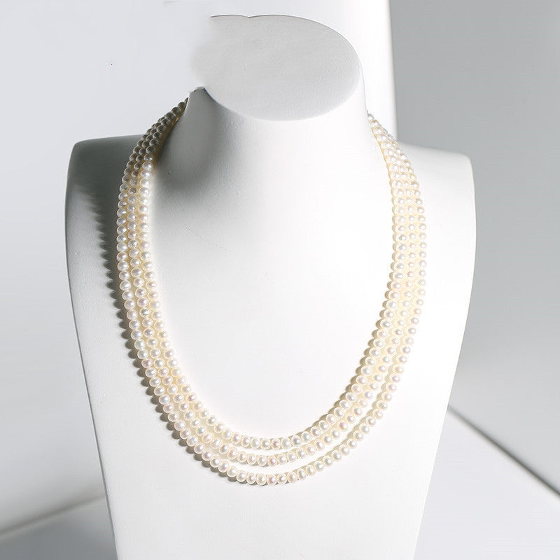 Multi-Strand Freshwater Pearl Necklace with S925 Silver Clasp