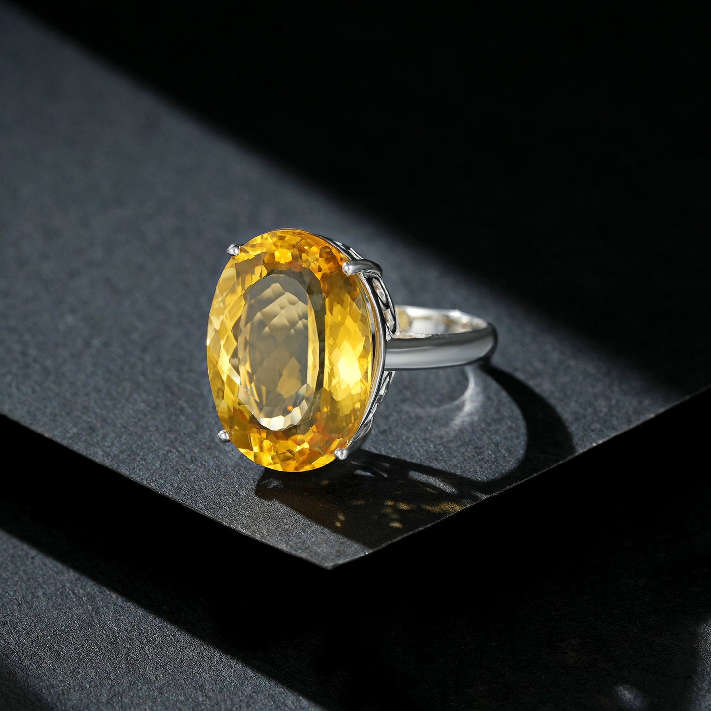 Oval Cut Golden Citrine Statement Ring in Sterling Silver